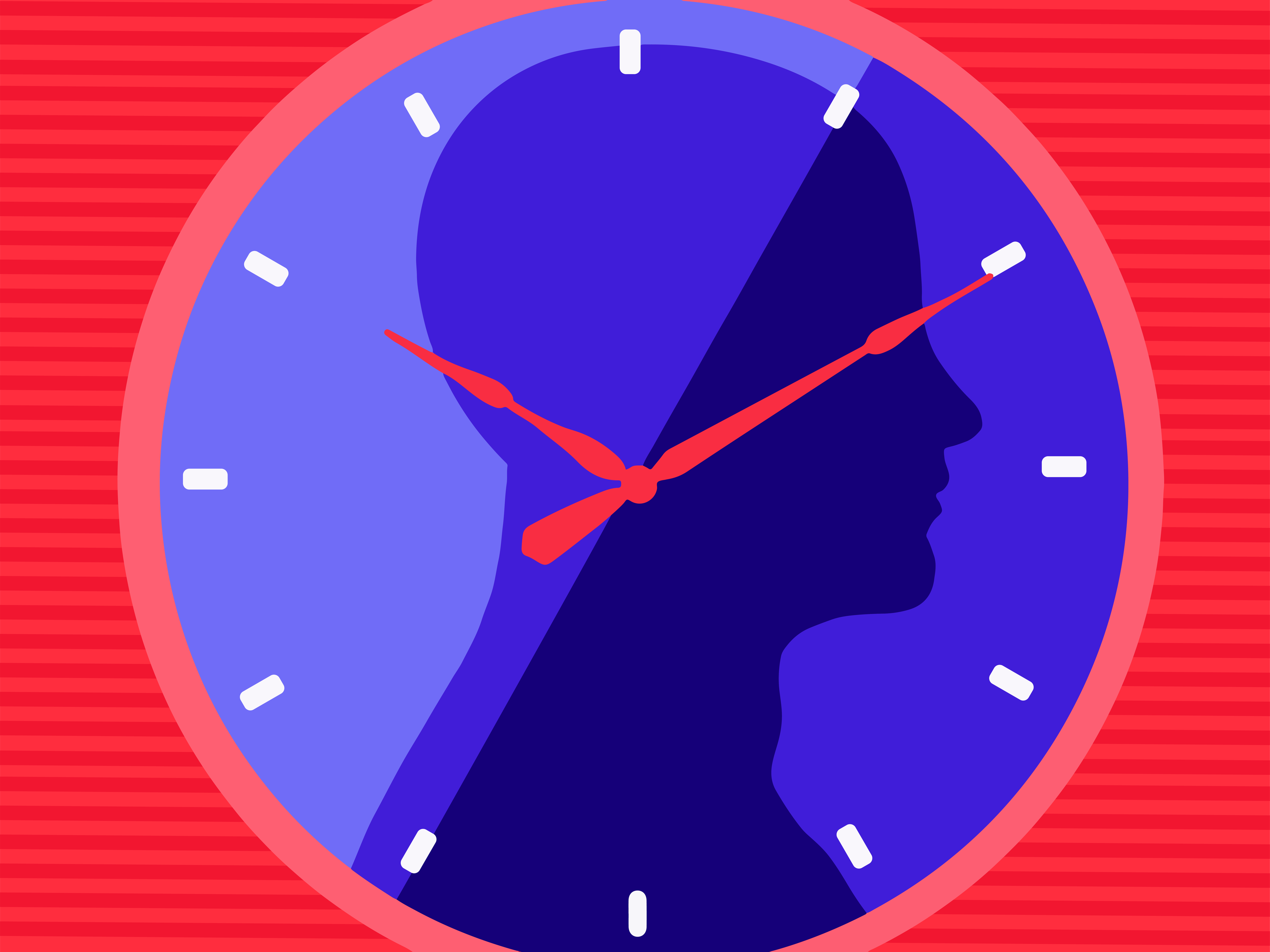 A clock with the outline of a head in its center to symbolize the human internal body clock.
