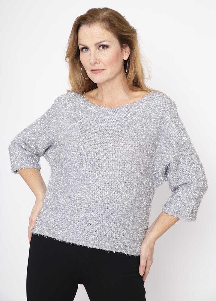 Glitter Round Neck Jumper in Silver