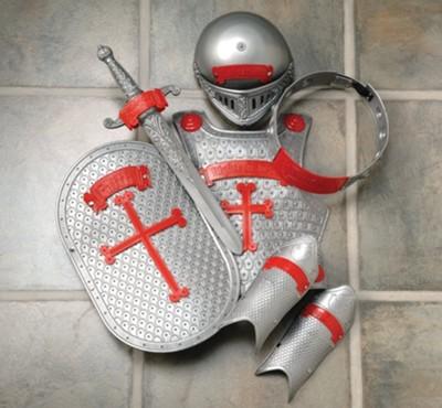 knight armor costume with red crosses