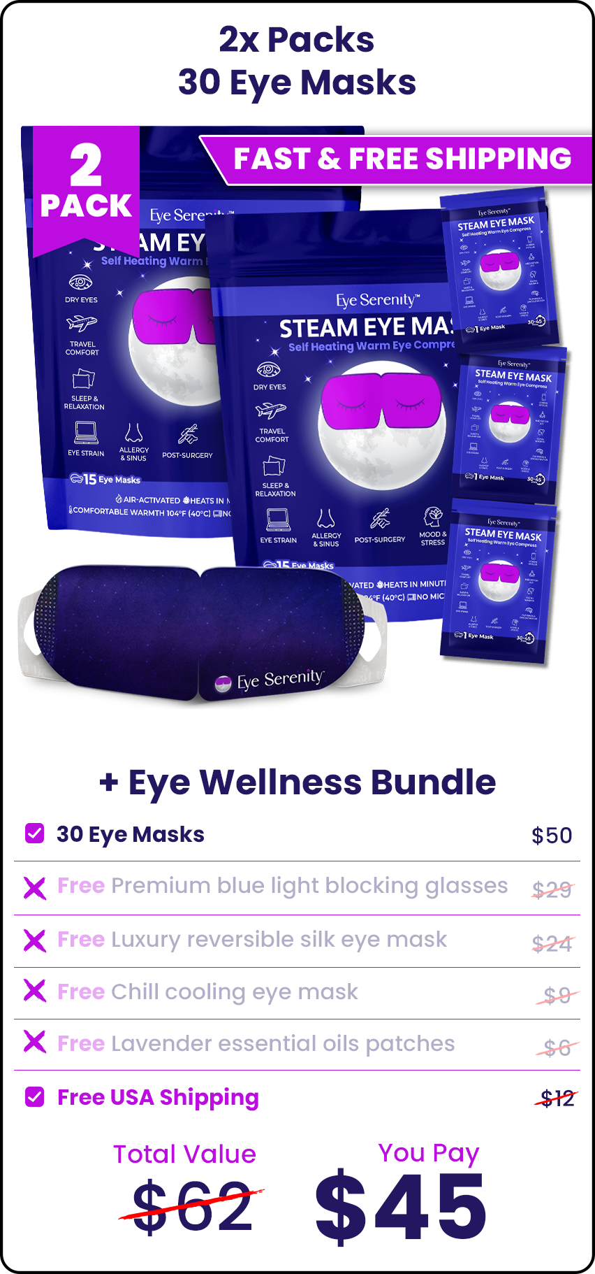 Self-Heating Steam Eye Mask 1 Month Supply | One Time Purchase