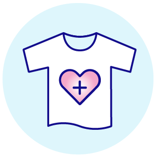 Shirt with heart graphic.