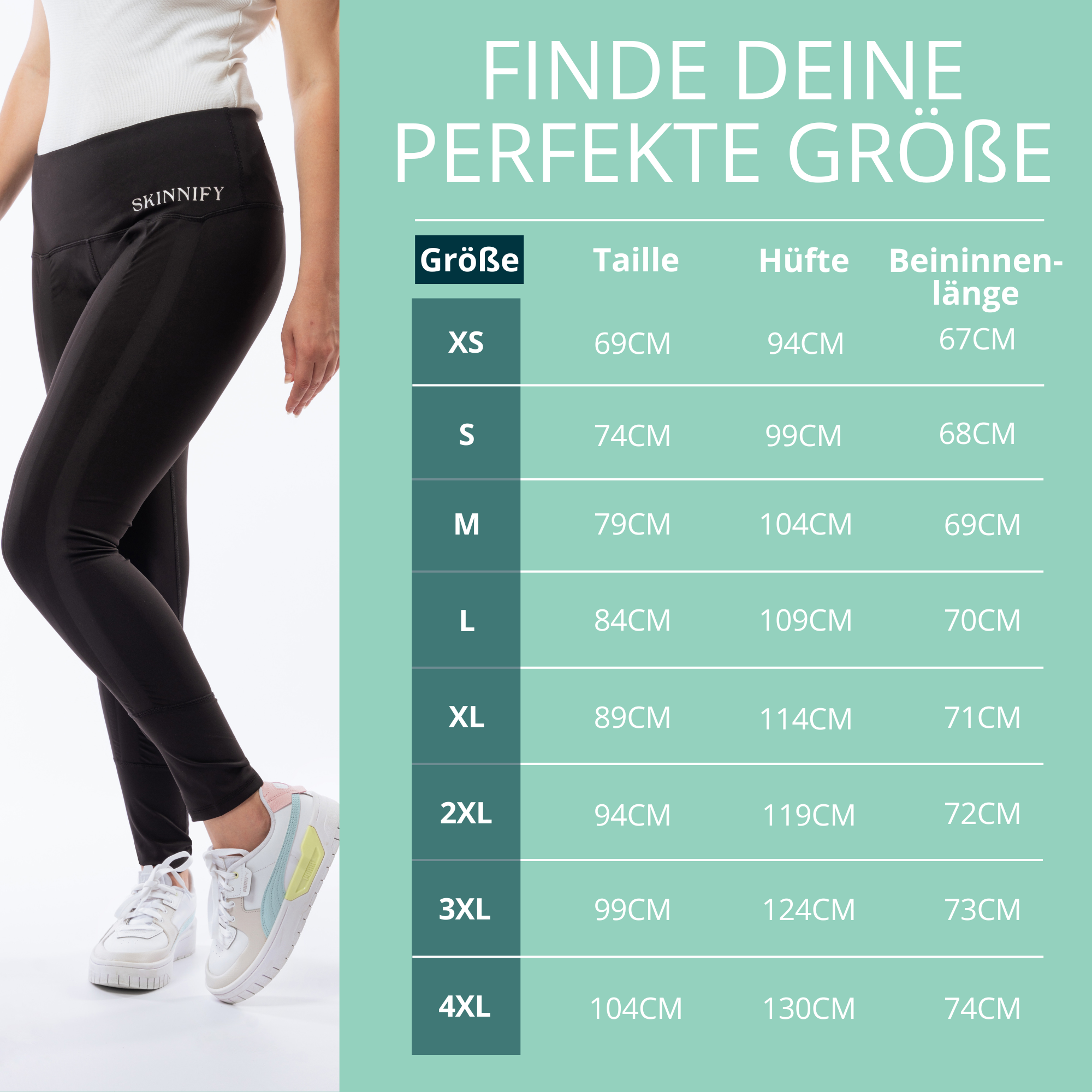 Größentabelle der Skinnify Resistance Band Leggings