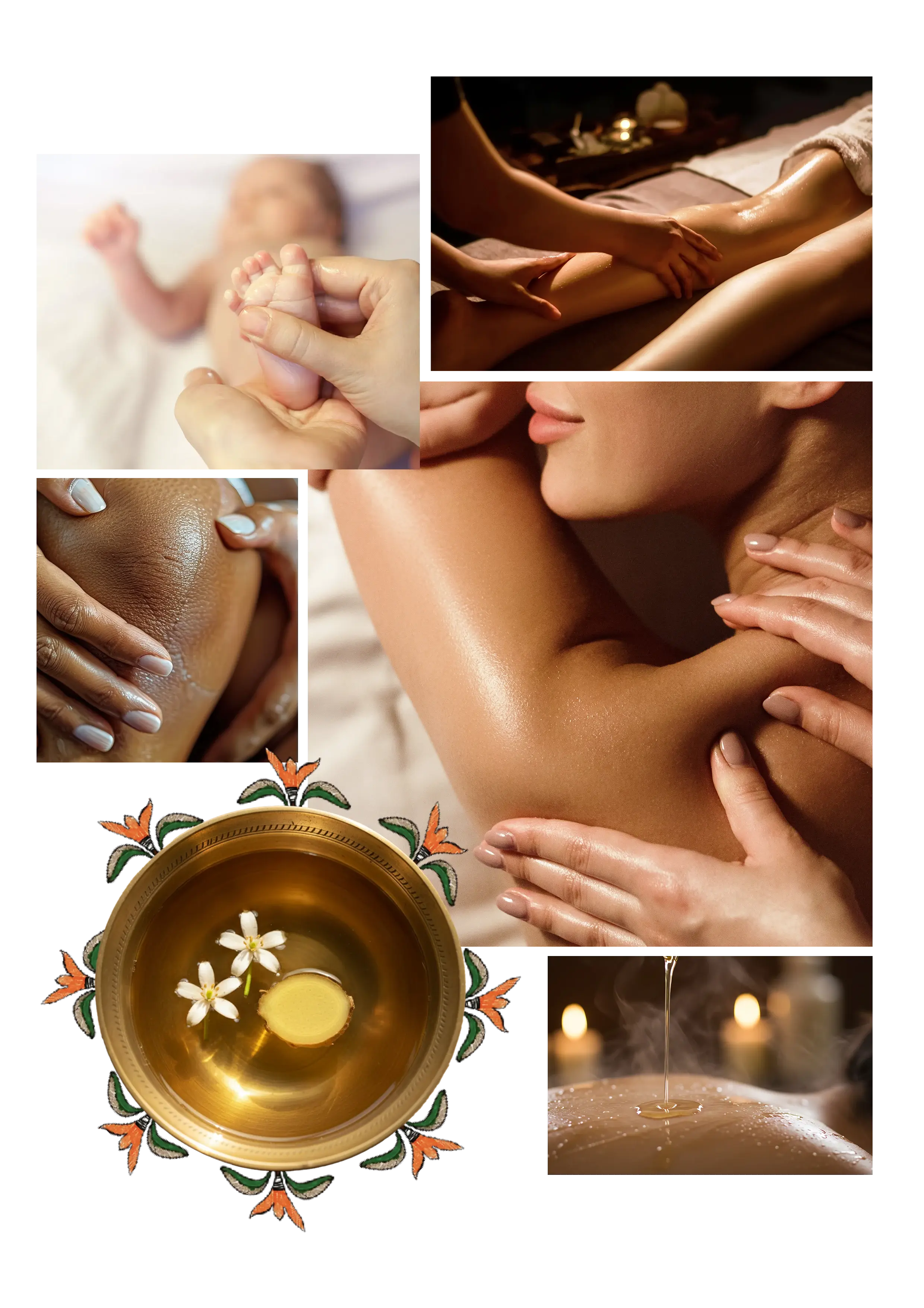 A collage showcasing gentle and relaxing massage