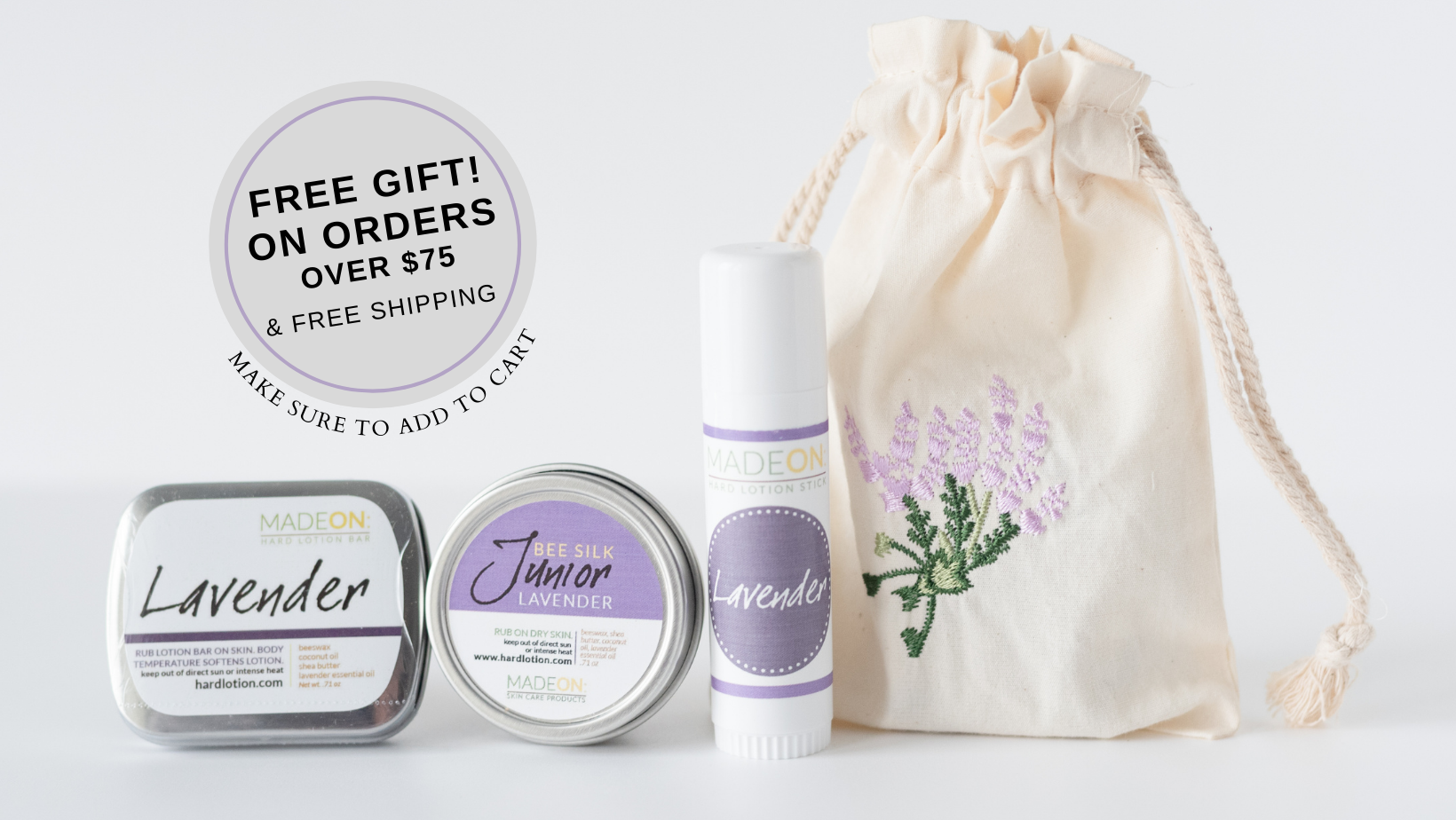 lavender gift bag with lavender lotion products