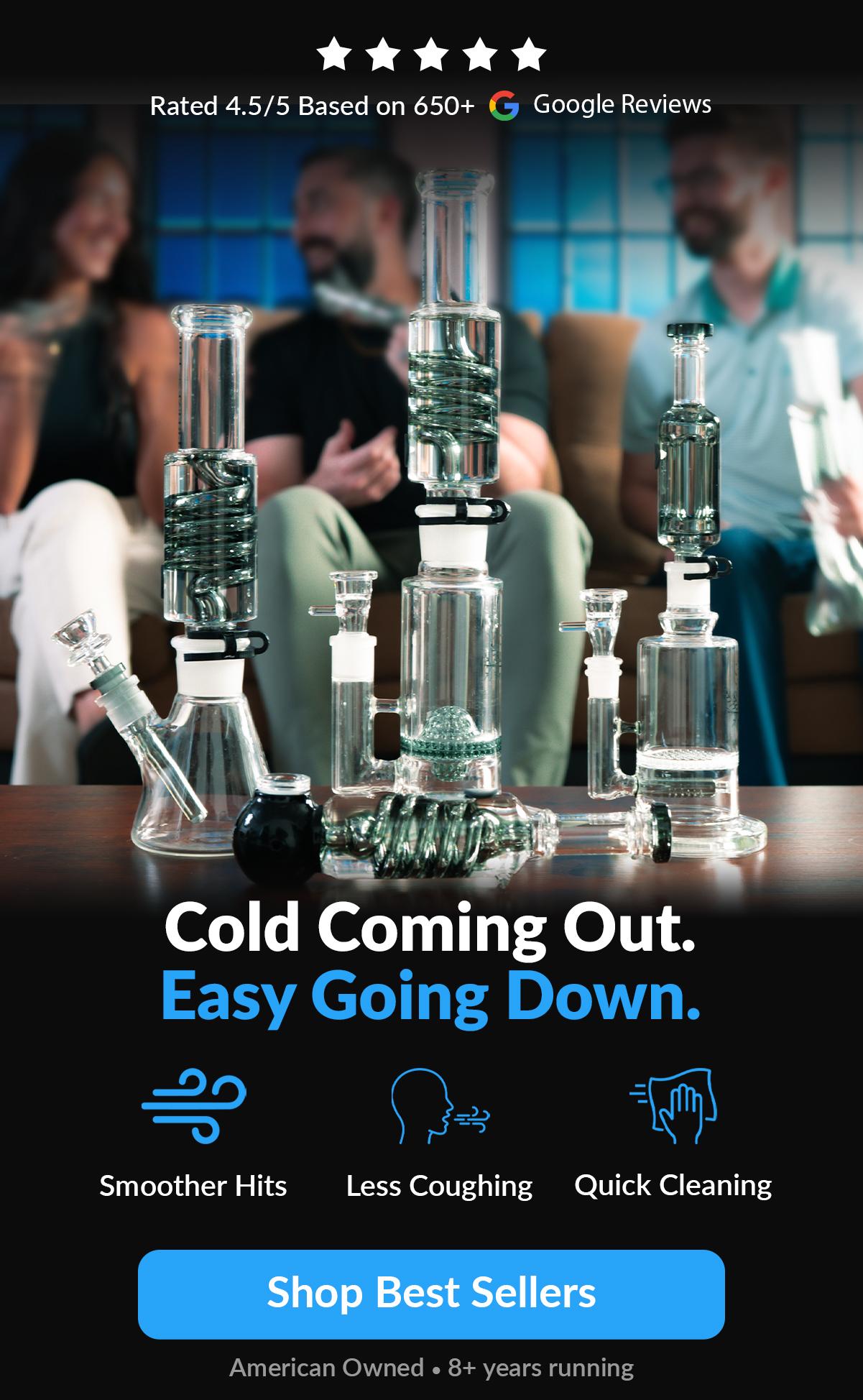 best selling bongs and pipes on table