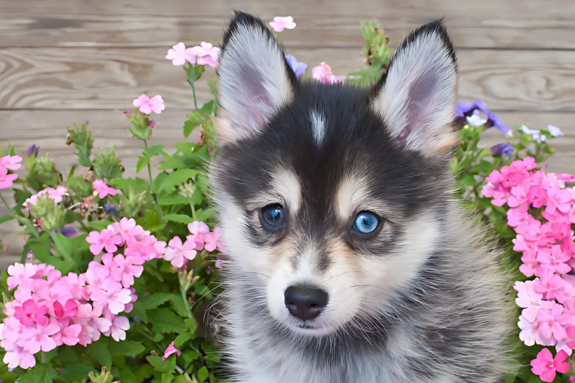 Little pomsky sitting