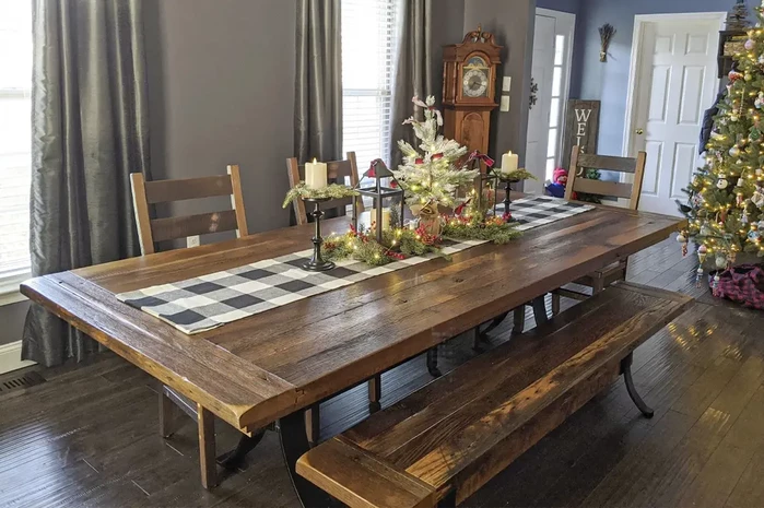 Rustic dining table with Steel Base