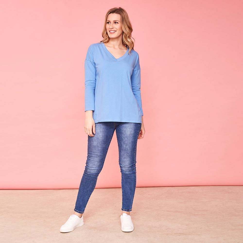 riley v neck top (blue)