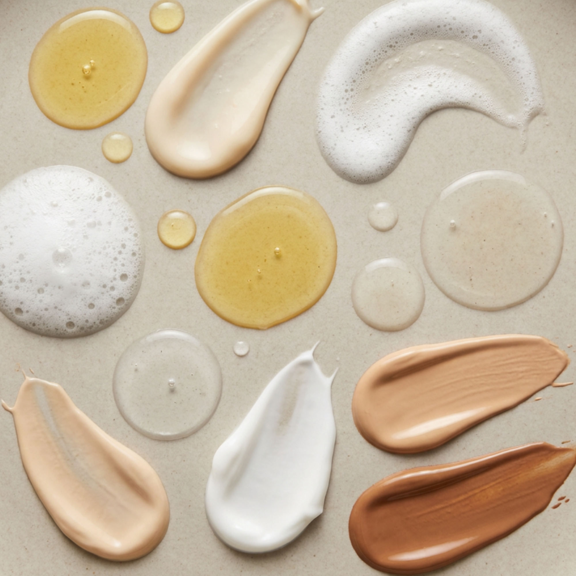 array of skincare product textures