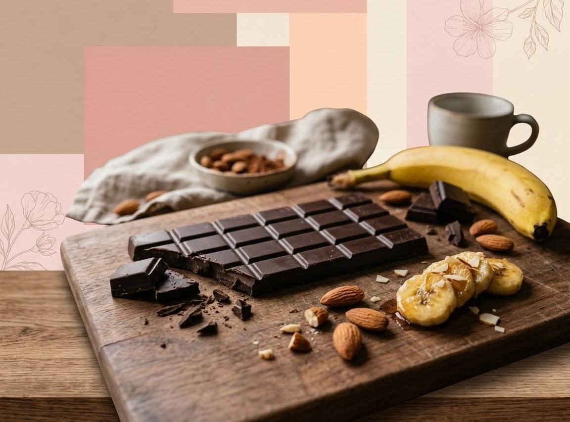 chocolat noir, bananes, amandes, légumineuses, graines de courge