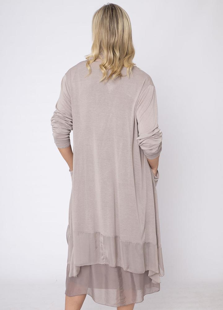 Long Button Sleeve Silk Cardi