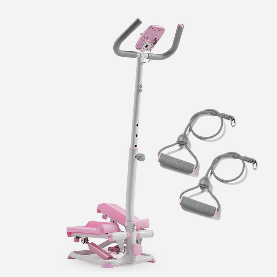 Pink Smart Advanced Stair Exercise Stepper with Handlebar and Resistance Bands