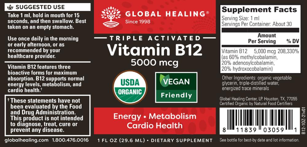 Global Healing Vitamin B12 5000mcg 1oz Bottle label