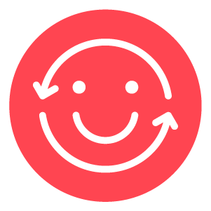 A smiley face with two arrows symbolizing comfort and durability of sleep masks.