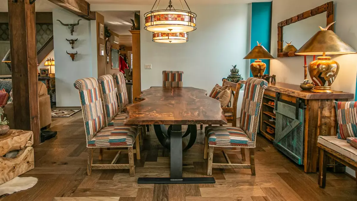 live edge walnut dining table and chairs