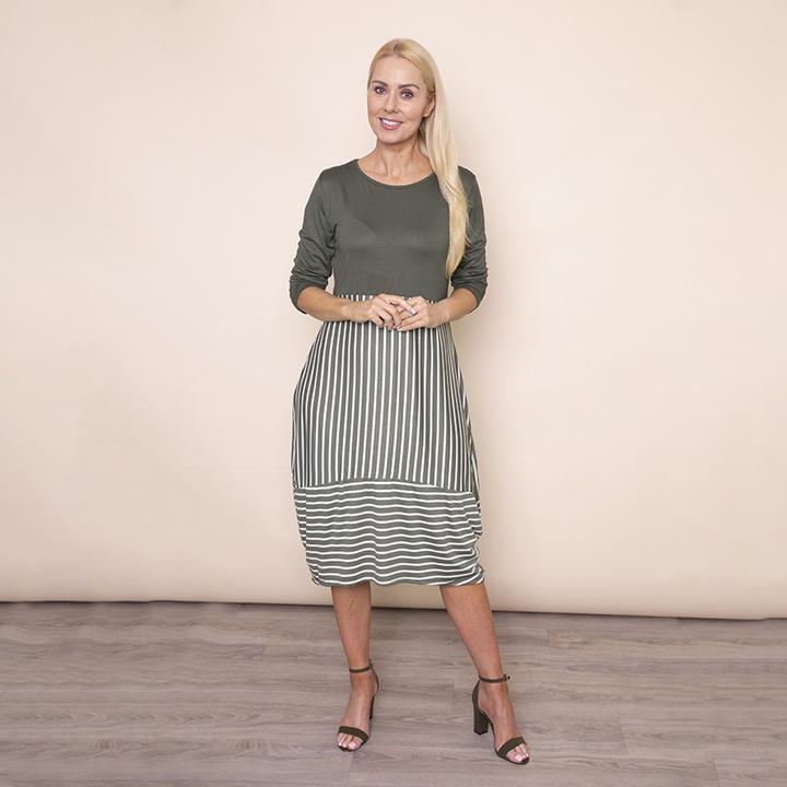 Long Sleeve Stripe Dress in Khaki