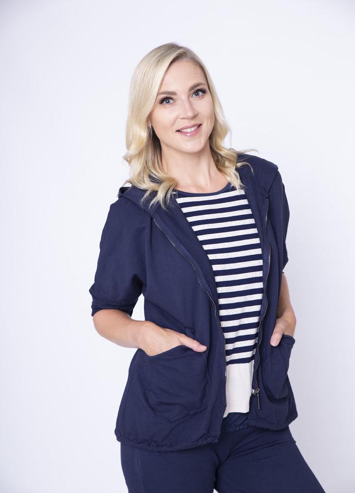 Hoody Side Pockets Zip Jacket Navy