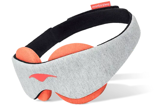 A gray steam eye mask with orange warming eye cups.