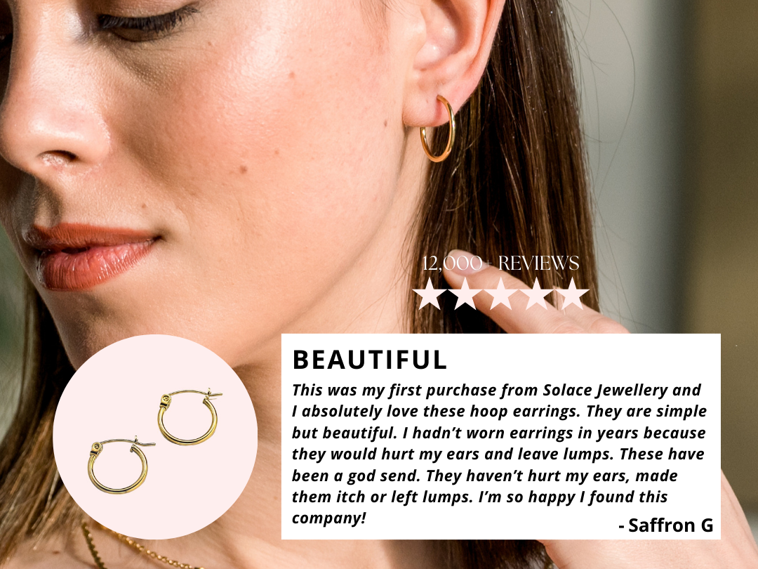 Happy customer review, featuring our Everyday Hoops. "Simple but beautiful... haven't hurt my ears"