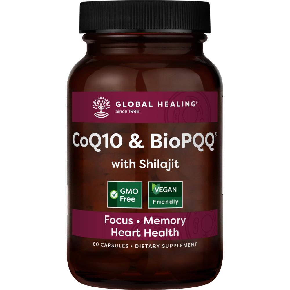 Global Healing CoQ10 & BioPQQ with Shilajit Bottle Front 60 Capsules