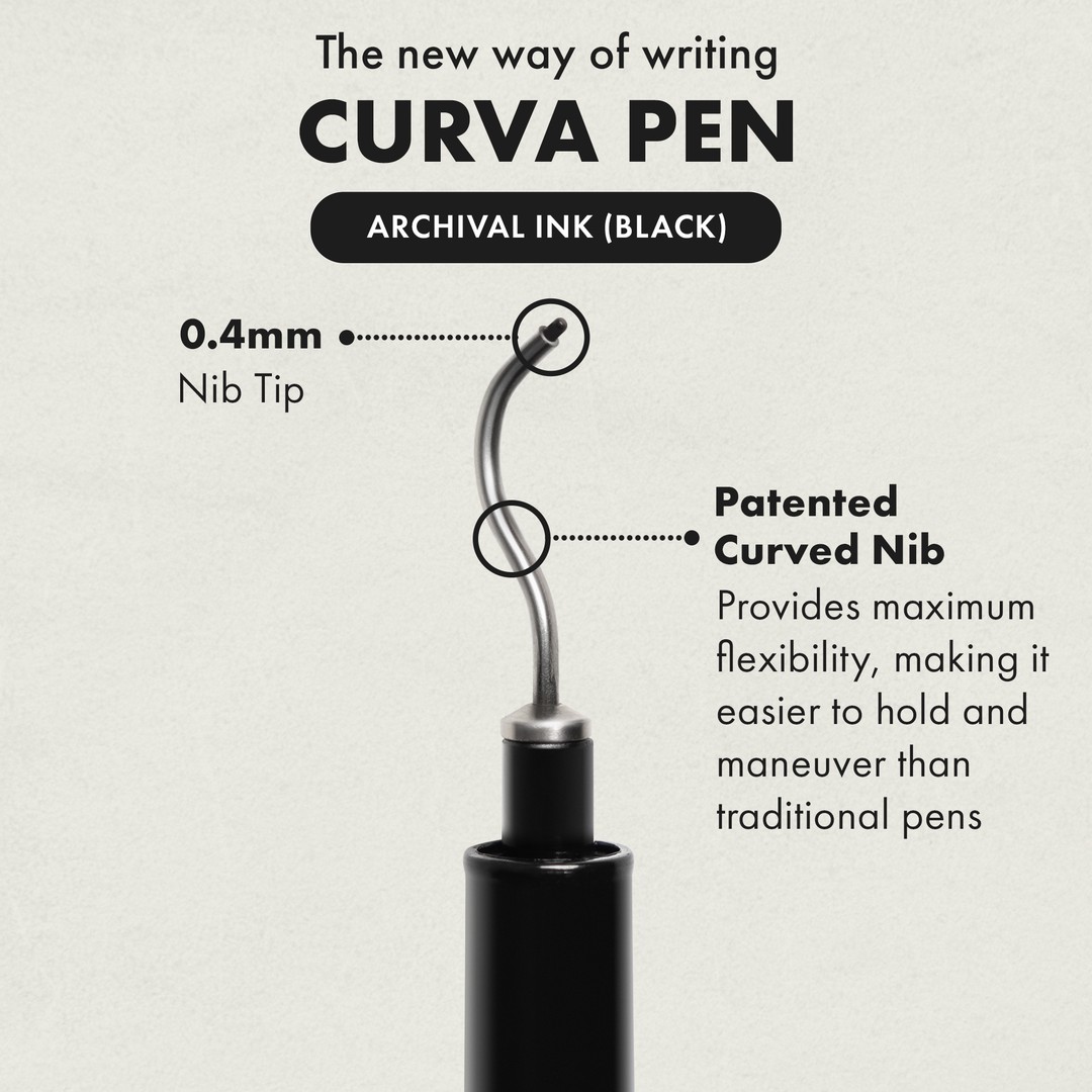 CurvaPen.com . . Patented Curved Nib 0.4mm Tip Refillable Achival
