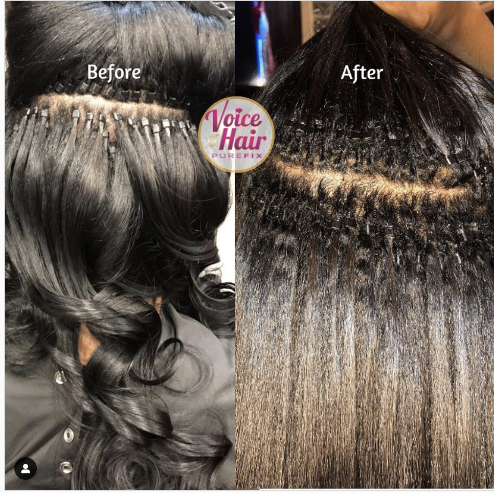 Hair growth from a 1 month microlinks install, after using the PureFix Hair Elixir on her scalp