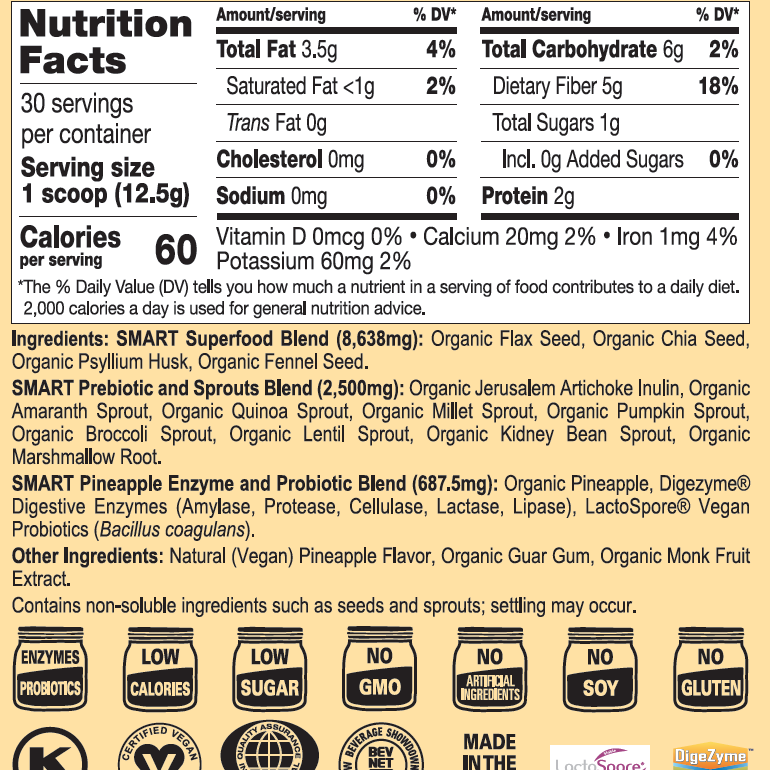 Nutritional label of the Pineapple Chia Cleanse.