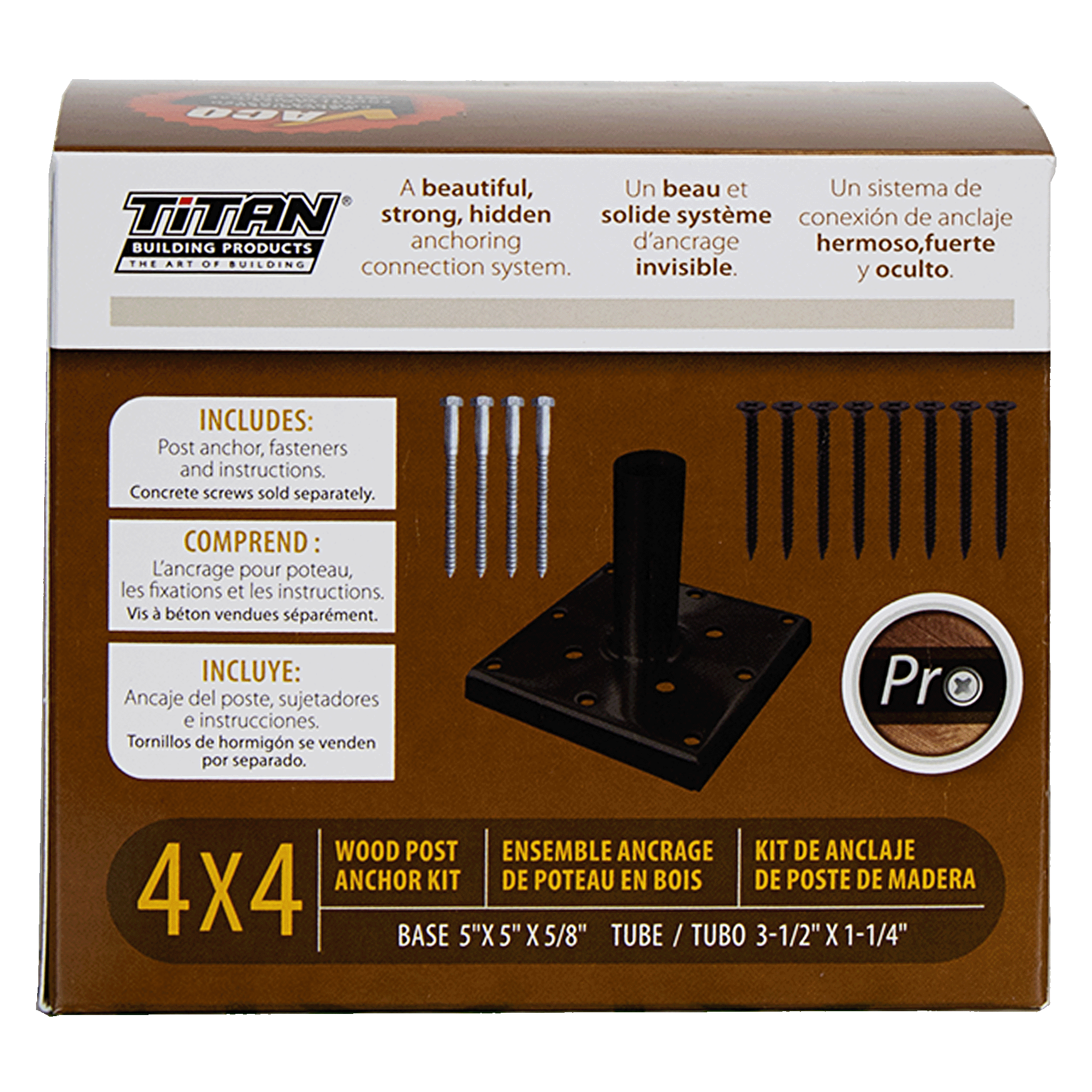 Wood Post Anchor inside box with Titan branded packaging