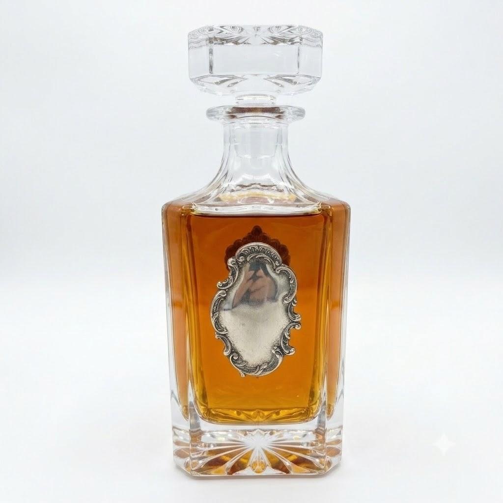 Decanter with large silver medallion