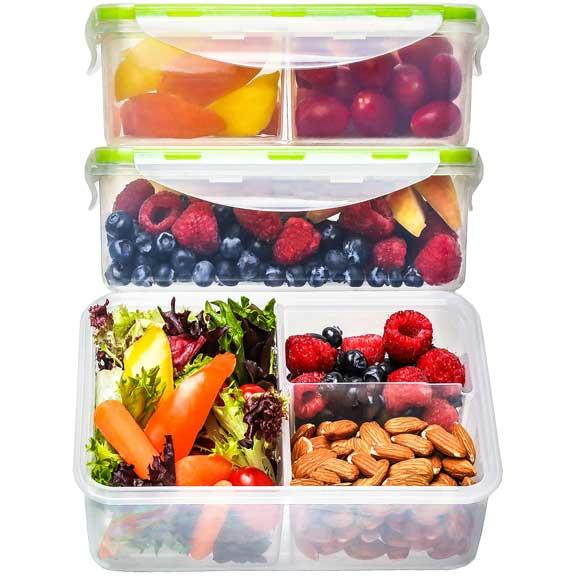 Our Bento Lunch Box food storage containers are the perfect portion control plates and can be used as lunch box for women or a lunch box for men as well as a Bento box for kids to take their lunch meals to school. Designed with three configurable and removable food compartments, you can take these tupperware food storage containers anywhere.