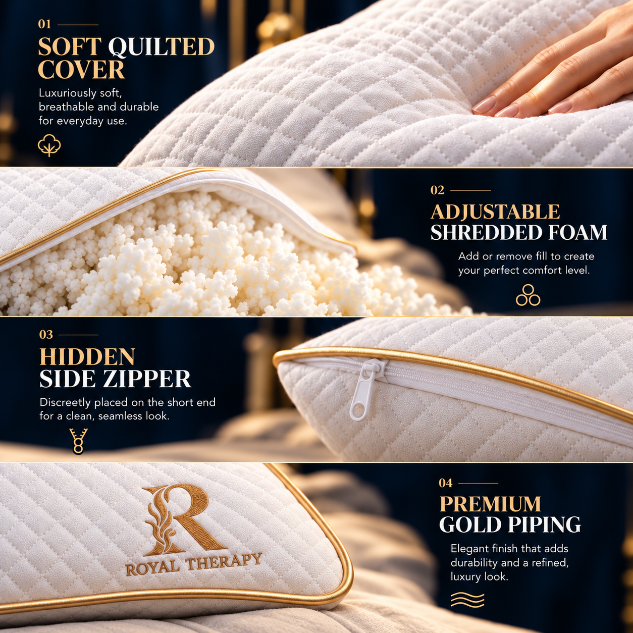 Adjustable Memory Foam Body Pillow – 20 x 54 | Royal Therapy