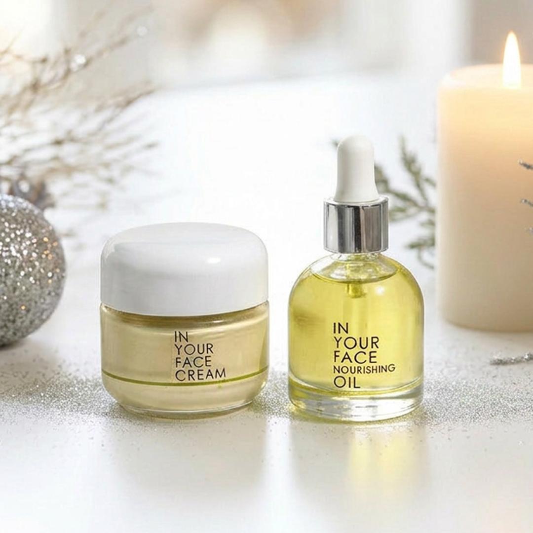 CREAM and NOURISHING OIL on a white background.