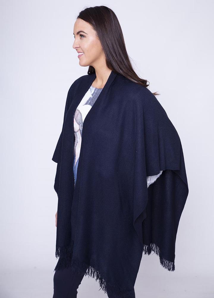 Frill Wrap Poncho in Navy
