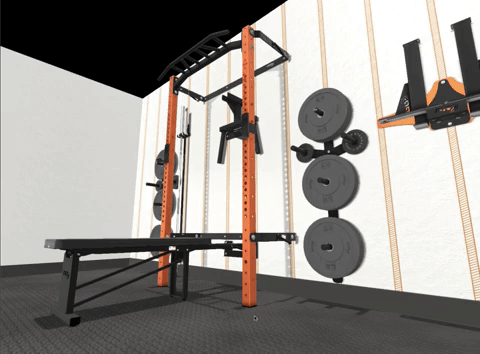 Use the PRO Gym Builder to create your perfect home gym! Gif of PRO Gym Builder rotating products in a 3D room