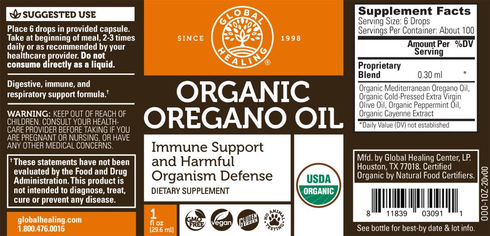 Global Healing Organic Oregano Oil Label
