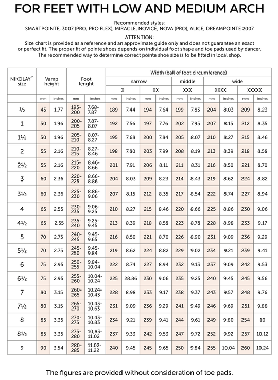 Nikolay Pointe Shoes Sizing — DanceWear Corner