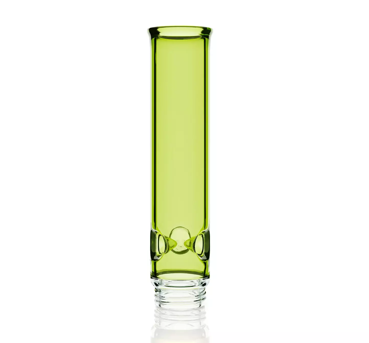 A Slime Green Prism Standard Mouthpiece from the Classic line, designed for modular bongs. This glass component features a built-in triple ice pinch that doubles as a splash guard, allowing users to stack ice for cooler hits while preventing water from reaching the mouth in a custom modular setup.