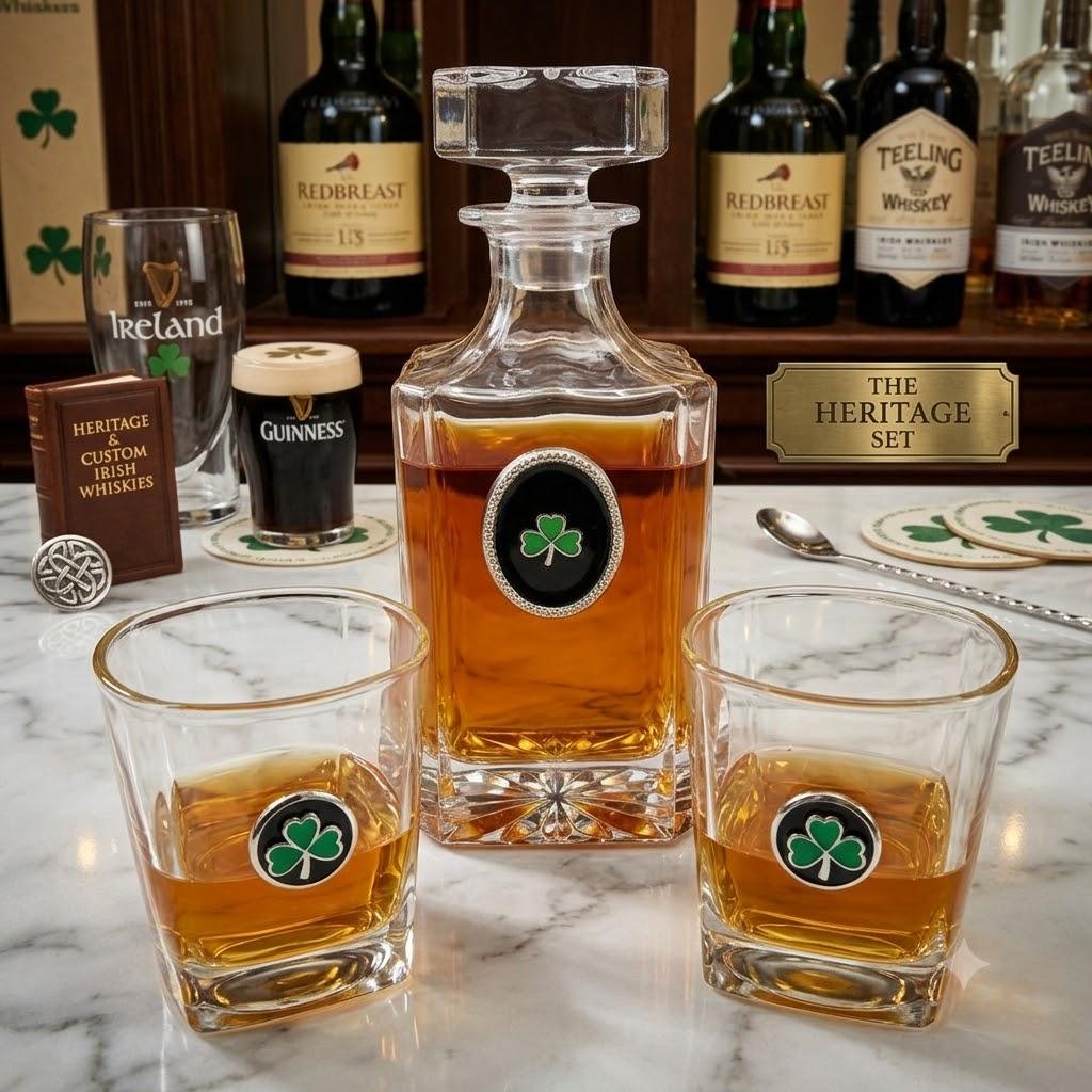 Irish Shamrock Decanter and Bourbon Glass