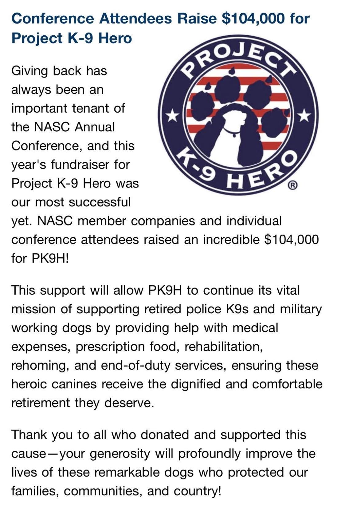 conference attendees raise $104,000 for project k-9 hero