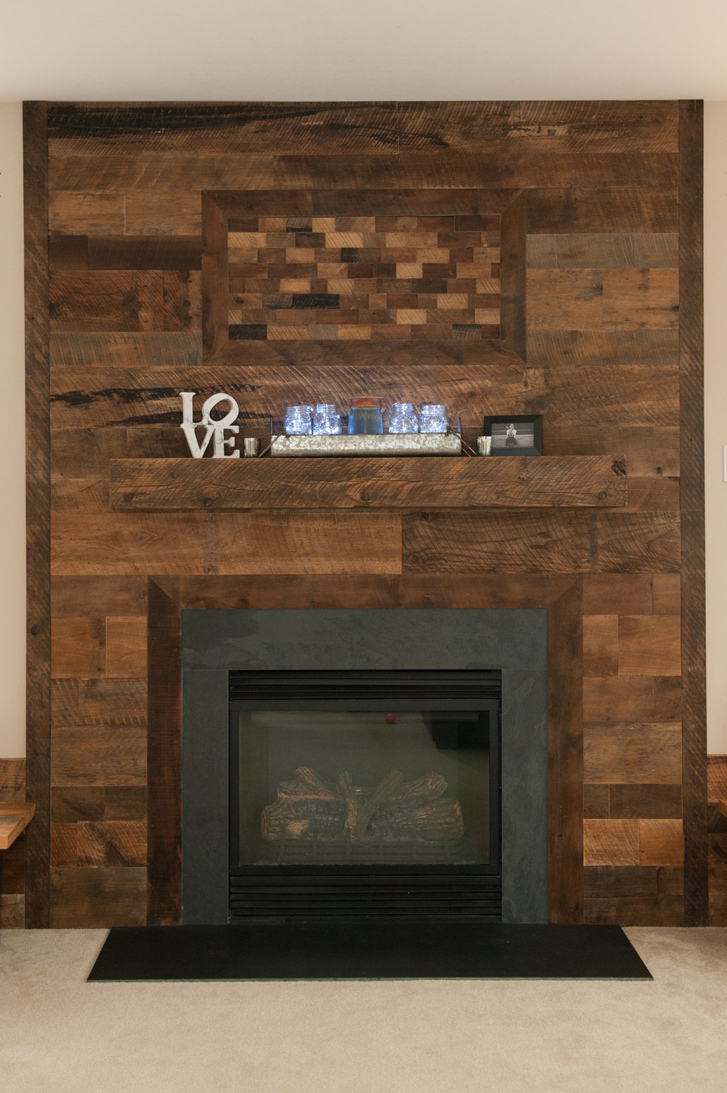 Barnwood Fireplace Wall