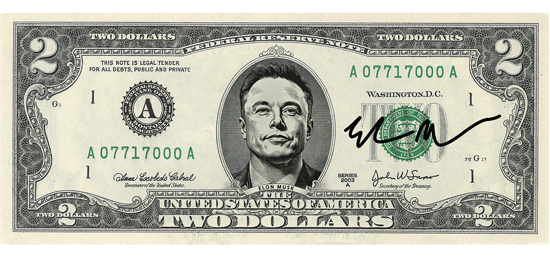 Elon Musk Collectible $2 Bill (Genuine Legal Tender)