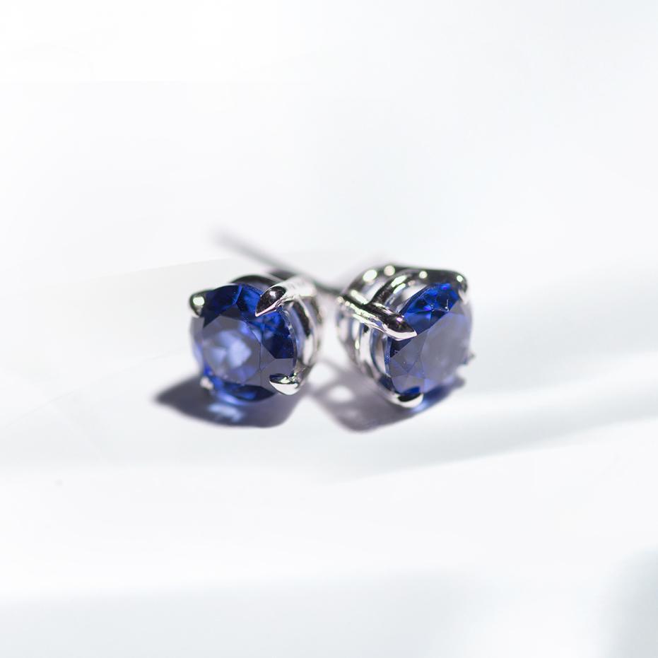 14K White 3 mm Screw Back Blue Sapphire Earrings