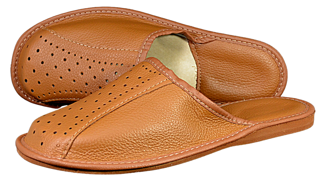 - Mens Leather Slippers - Tan - Reindeer Leather