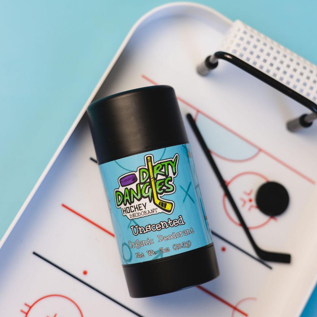 aluminum-free fragrance-free unscented deodorant on a tiny hockey rink dirty dangles hockey