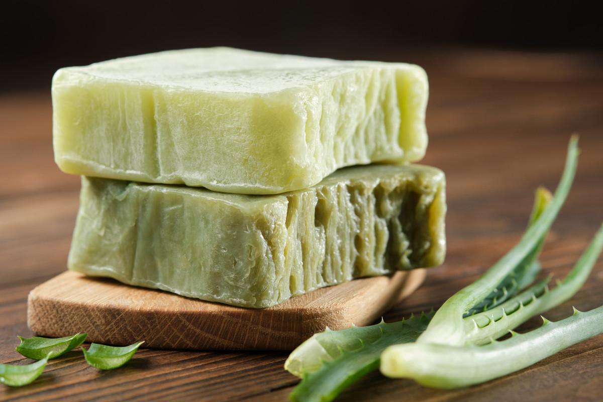 aloe vera handmade soap stack of two.