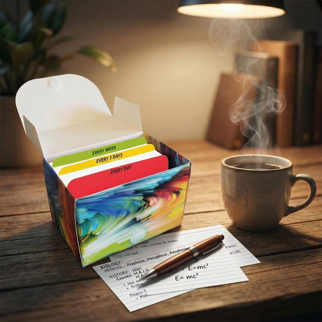 Colorful box with labeled compartments on a white background