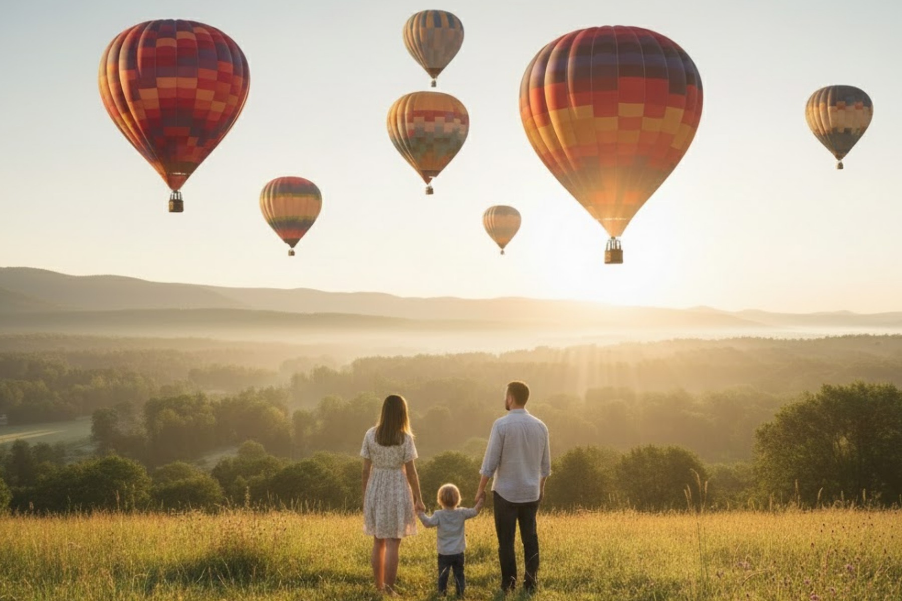 Bright nulti colored hot air ballons flying in a blue sky
