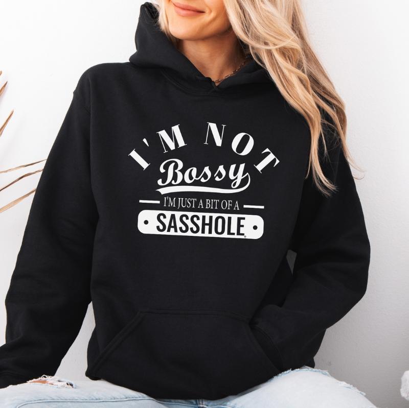 Sasshole® in Charge: Not Bossy, Just Honest Women's Hoodie - Funny Graphic Tee by Sasshole® Clothing