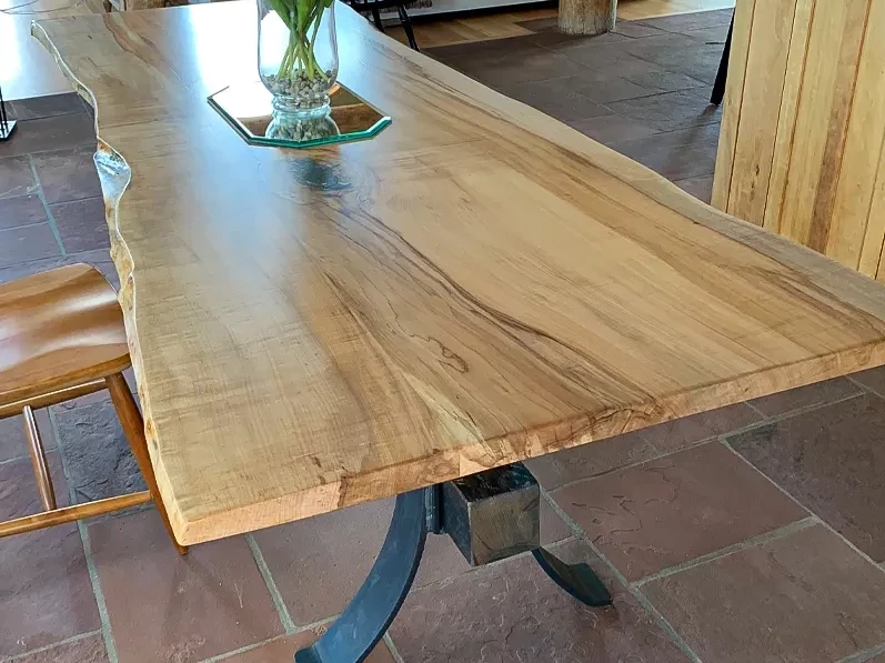 live edge dining table with timber beam base