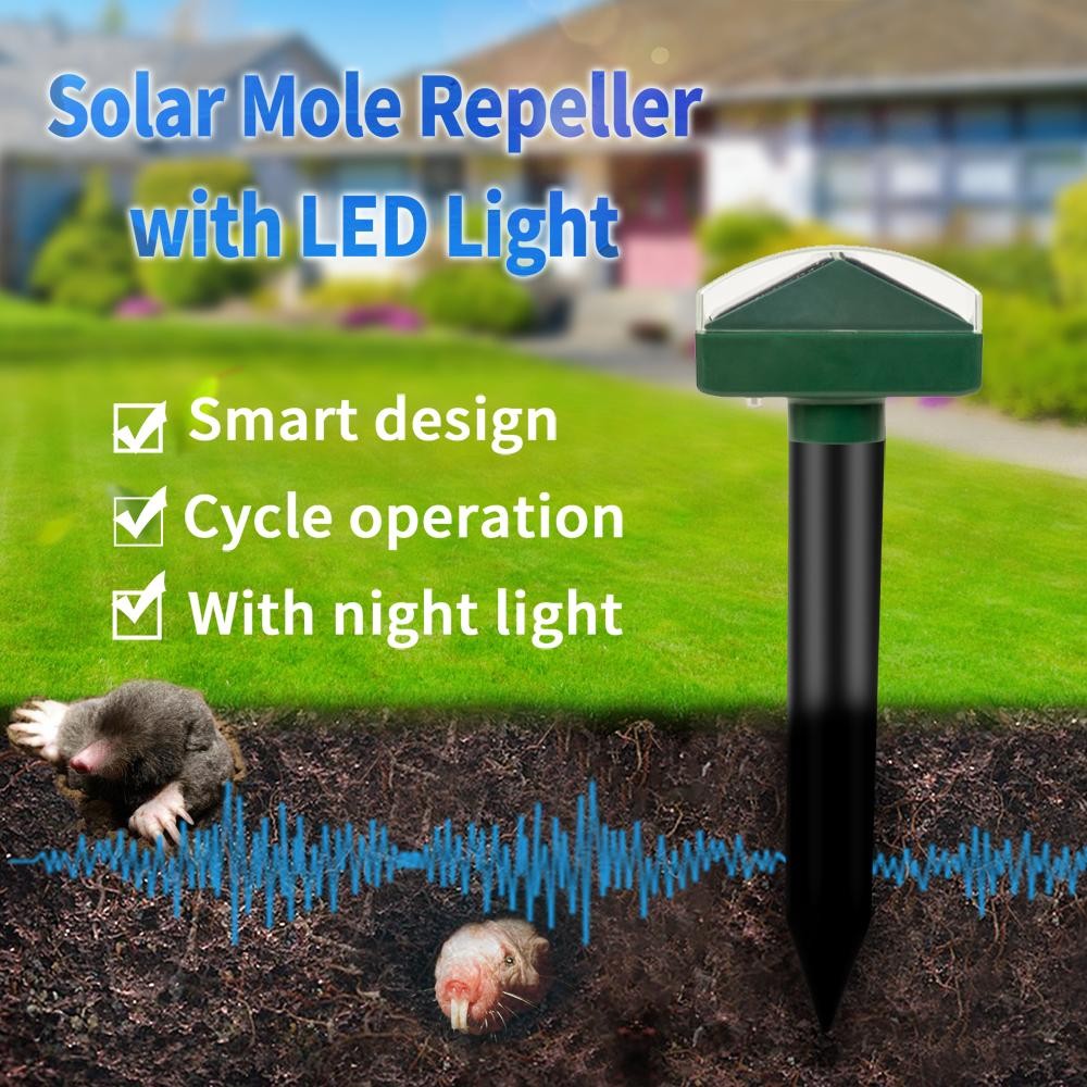 VENSMILES Solar Powered Mole Repeller Repel Gophers Voles Rats Without Poison Outdoor Use for Garden Lawn Yard Farm 